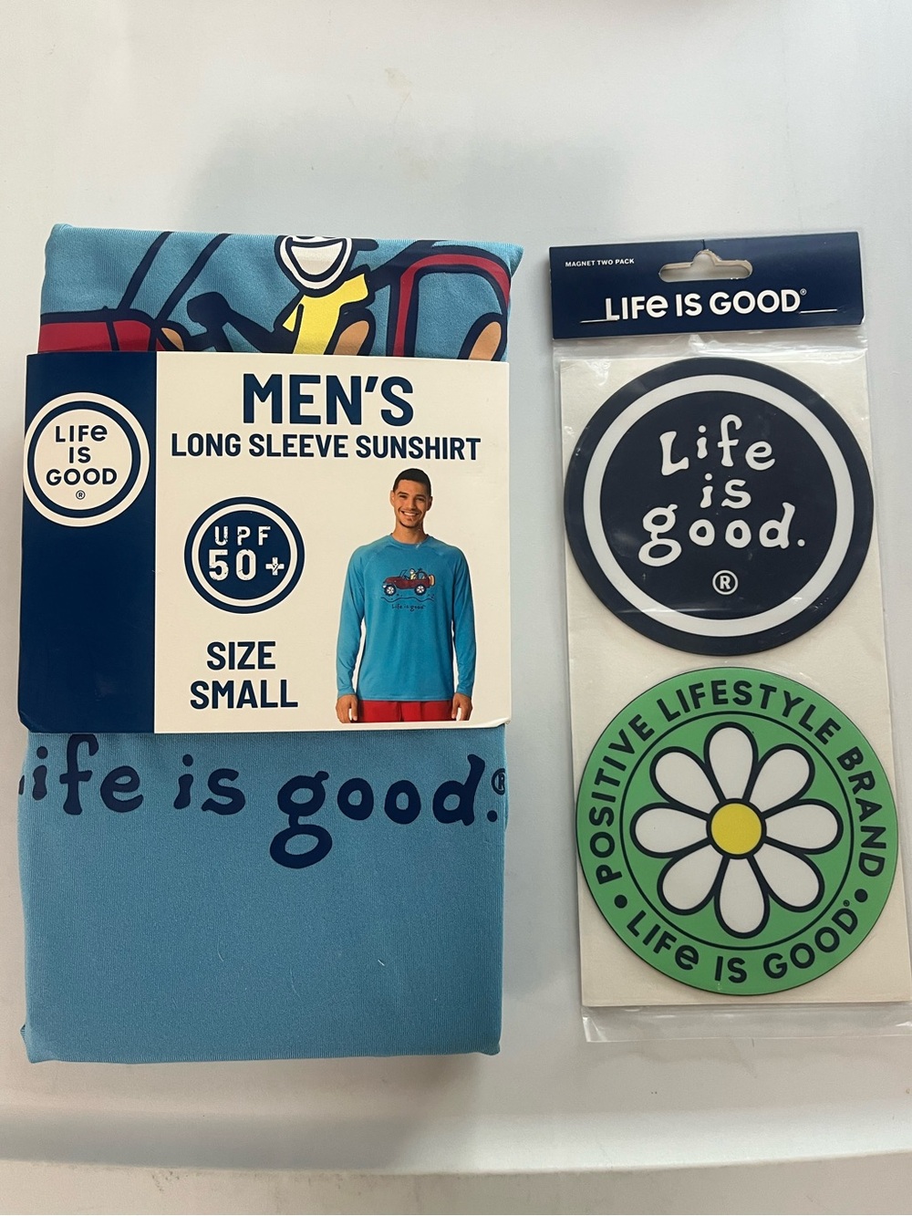 Life is Good Men's Long Sleeve Sunshirt and magnet set